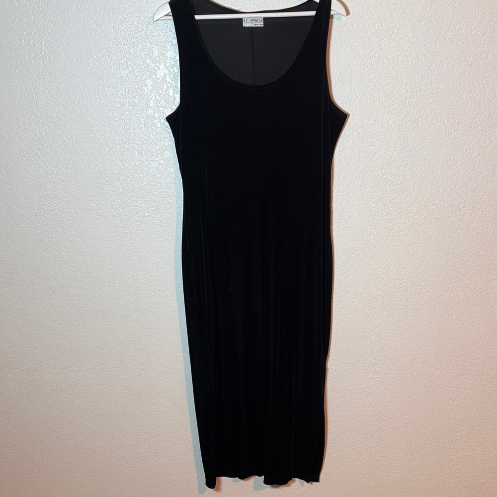 Vintage K.C. Spencer Deep Navy Velvet Scoop Neck Leg Slit Maxi Dress Size Large